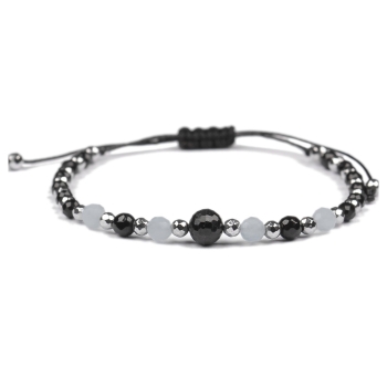 Bransoletka celebrytka czarny TURMALIN AKWAMARYN HEMATYT ochrona i miłość